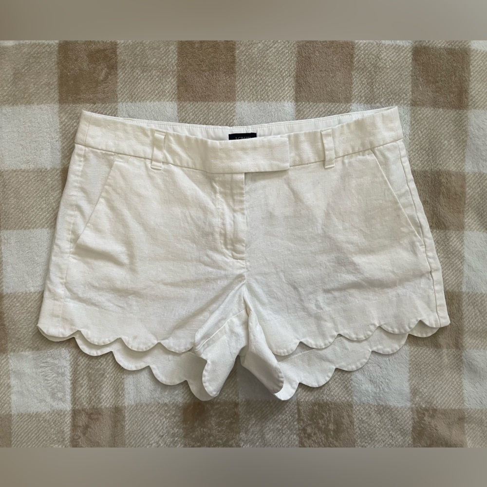 J. Crew Off White Scalloped Hem Linen Blend Shorts Size 8